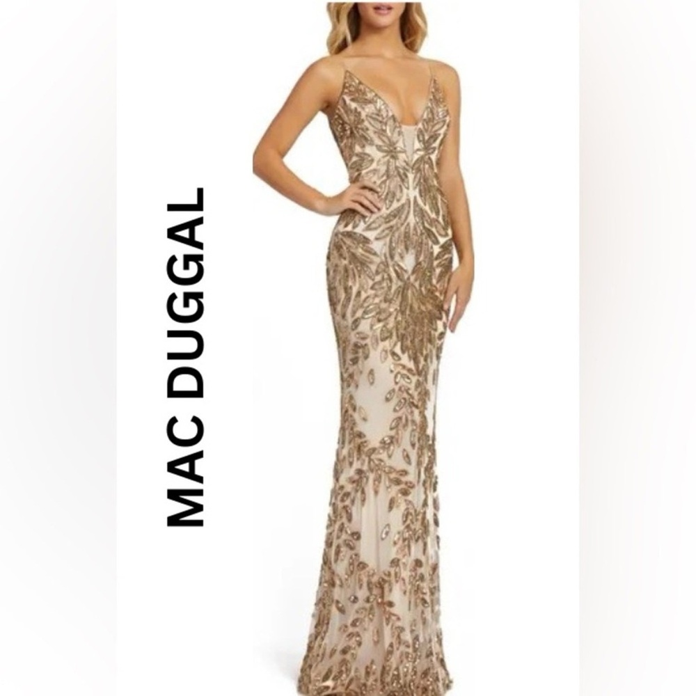 NWT Mac Duggal Women's Hand-Embellished Sleeveless Evening Gown Size 2